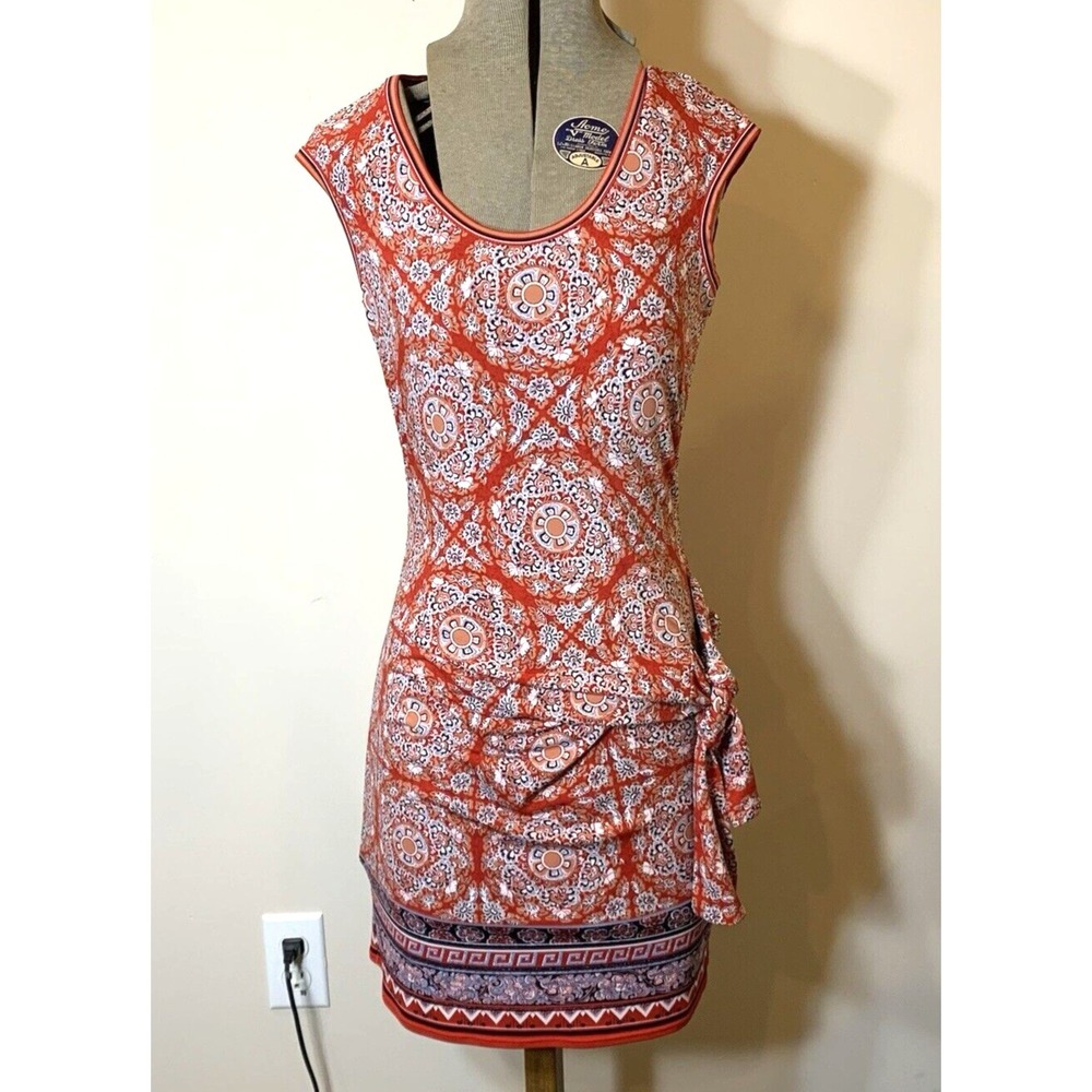 Max Studio Dress Womens Small Sleeveless Mini Bodycon Red Mandala Print